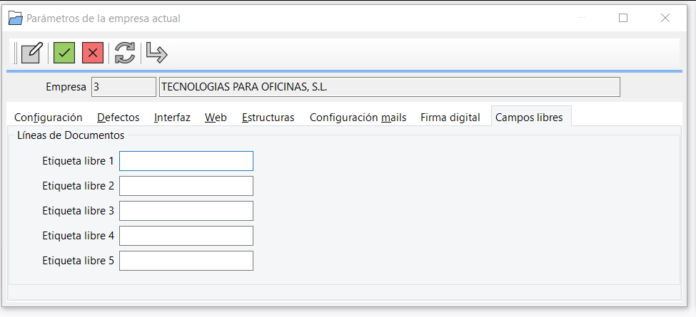 tg empresa parametros campos libres