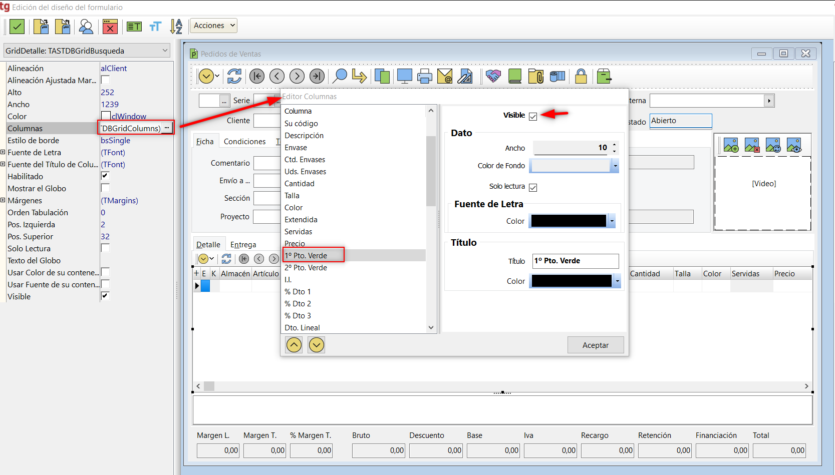 tg rejilla de datos configuracion