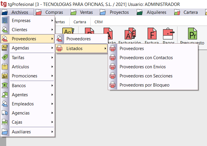 tg porveedor listados