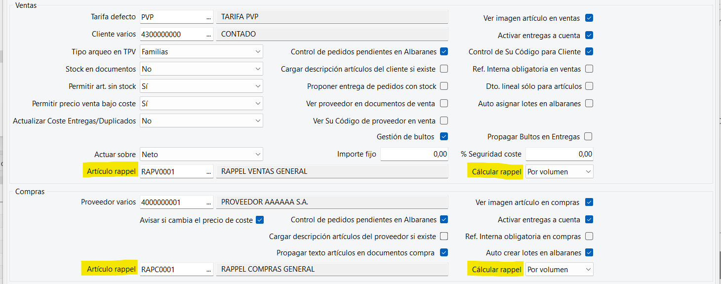 tg rappel parametro empresa